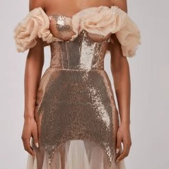Milla Shiny Sequin Party Dress With The Long Golden Tulle Skirt