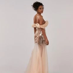 Milla Shiny Sequin Party Dress With The Long Golden Tulle Skirt