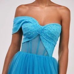 Milla Aquamarine Ball Gown With One-shoulder Wrap Top COLLECTIONS