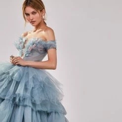 Milla COLLECTIONS Multi-layered Ball Evening Gown With Off-the-shoulder Feather Top