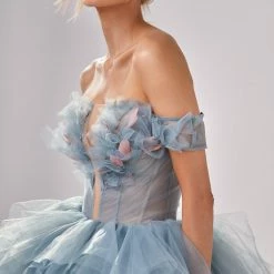 Milla COLLECTIONS Multi-layered Ball Evening Gown With Off-the-shoulder Feather Top