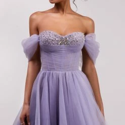 Milla COLLECTIONS Tender Off-the-shoulder Midi Dress With Shiny Rhinestones