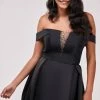 Milla COLLECTIONS Black Classic Atlas Dress With Plunging Neckline And High Slit