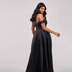 Milla COLLECTIONS Black Classic Atlas Dress With Plunging Neckline And High Slit 12 Milla COLLECTIONS Black Classic Atlas Dress With Plunging Neckline And High Slit