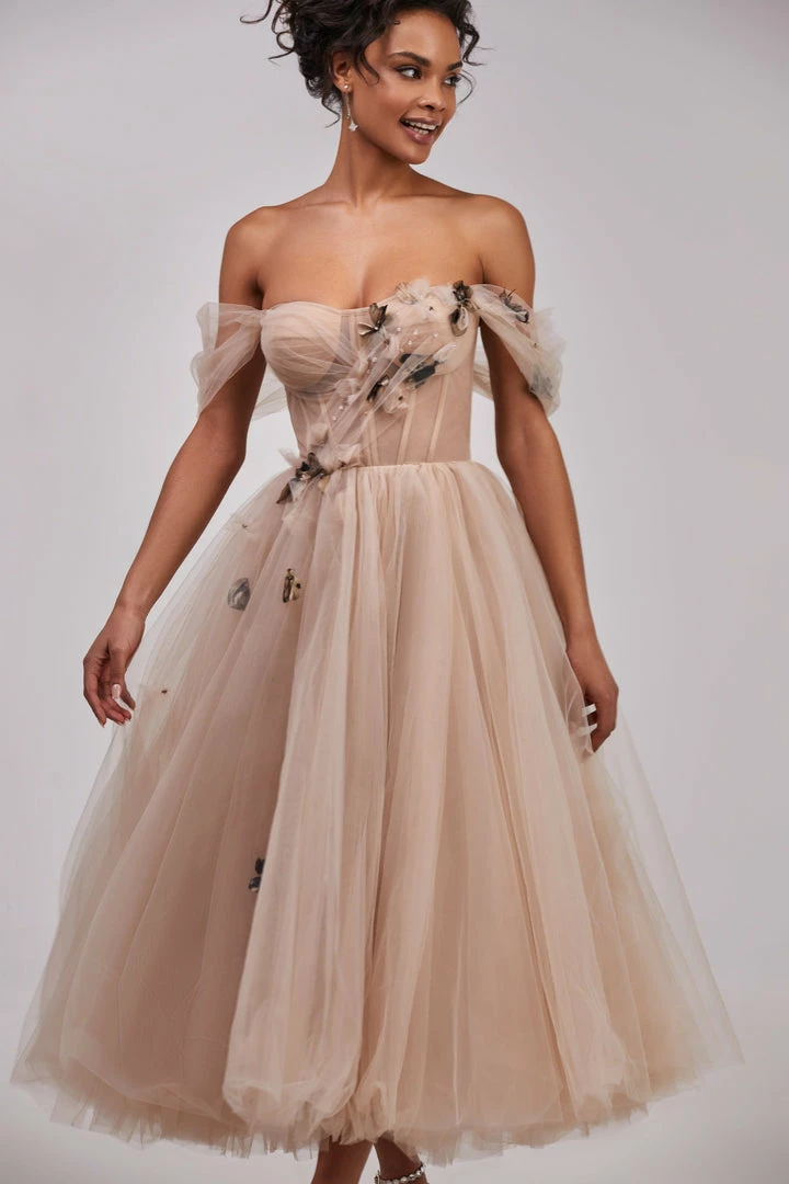 Milla Off-the-shoulder Midi Gown With The Tender Embellishment COLLECTIONS 3 Milla Off-the-shoulder Midi Gown With The Tender Embellishment COLLECTIONS