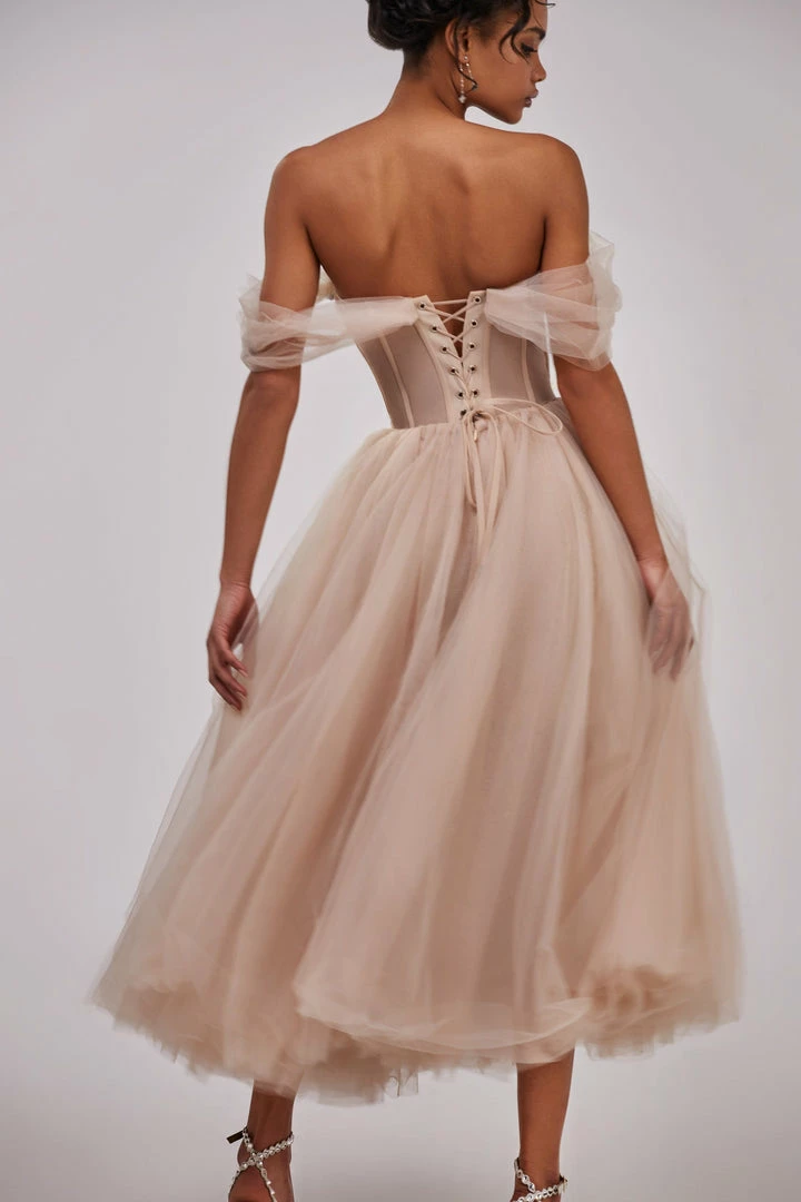 Milla Off-the-shoulder Midi Gown With The Tender Embellishment COLLECTIONS 7 Milla Off-the-shoulder Midi Gown With The Tender Embellishment COLLECTIONS