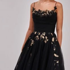 Milla Little Black Midi Dress With Tender Floral Appliqués COLLECTIONS