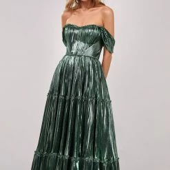 Milla Shiny Maxi Evening Dress With An Off-the-shoulder Neckline