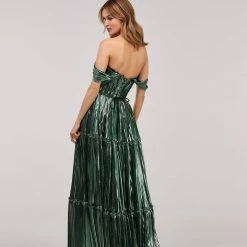 Milla Shiny Maxi Evening Dress With An Off-the-shoulder Neckline