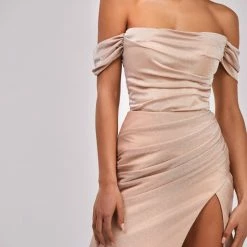 Milla Epic Off-the-shoulder Thigh Slit Maxi Dress