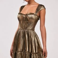 Milla Shiny Maxi Evening Dress With An Off-the-shoulder Neckline