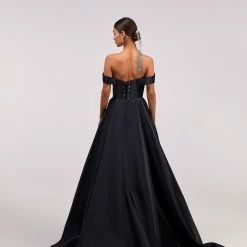 Milla COLLECTIONS Black Classic Atlas Dress With Plunging Neckline And High Slit 14 Milla COLLECTIONS Black Classic Atlas Dress With Plunging Neckline And High Slit