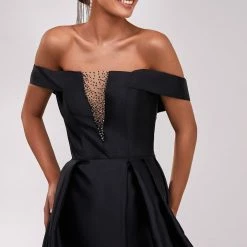 Milla COLLECTIONS Black Classic Atlas Dress With Plunging Neckline And High Slit 16 Milla COLLECTIONS Black Classic Atlas Dress With Plunging Neckline And High Slit