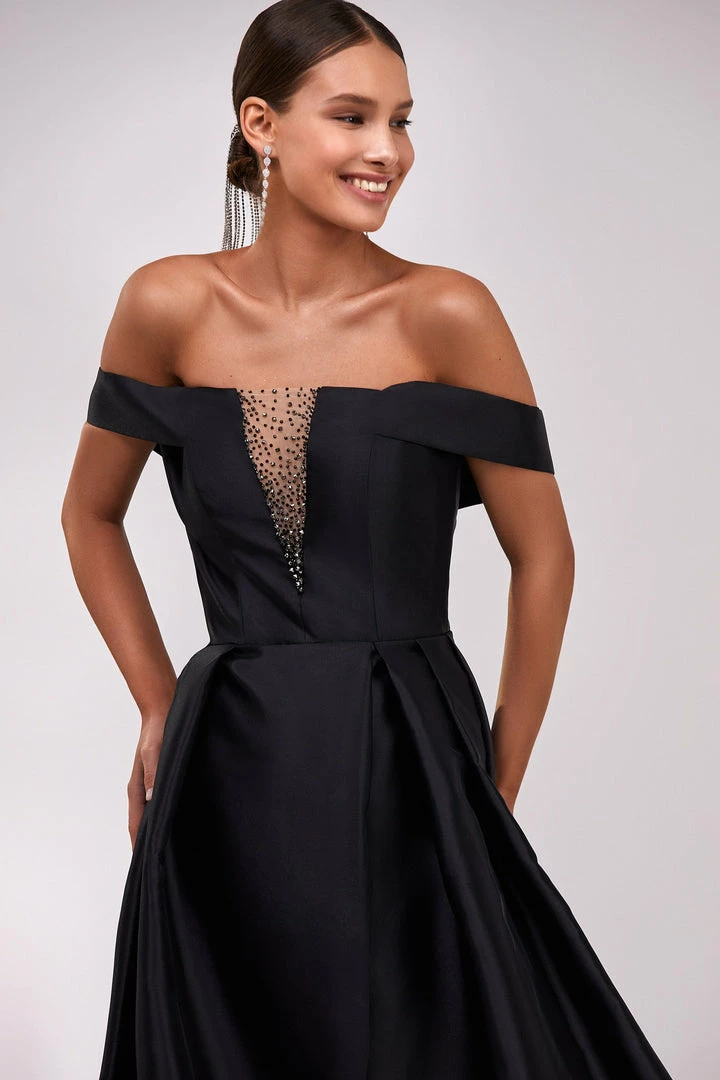 Milla COLLECTIONS Black Classic Atlas Dress With Plunging Neckline And High Slit 9 Milla COLLECTIONS Black Classic Atlas Dress With Plunging Neckline And High Slit