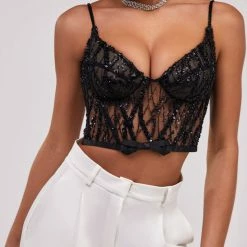 Milla Semi-transparent Embroidered Crop Top