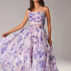Milla COLLECTIONS Blue Peony Tender Spaghetti Strap Midi Dress