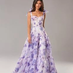Milla COLLECTIONS Blue Peony Tender Floral Maxi Tie-strap Dress