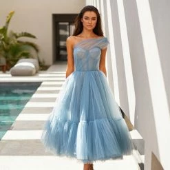 Milla Light Blue One-Shoulder Cocktail Tulle Dress COLLECTIONS