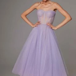 Milla Lavender Strapless Puffy Midi Tulle Dress COLLECTIONS