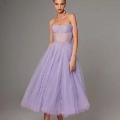 Milla Lavender Strapless Puffy Midi Tulle Dress COLLECTIONS