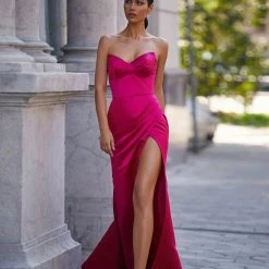 Milla Strapless Evening Gown With Thigh Slit