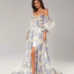 Milla COLLECTIONS Hydrangea Elegant Floral Puff Sleeve Maxi Dress