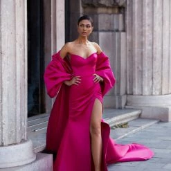 Milla Strapless Evening Gown With Thigh Slit 66 Milla Strapless Evening Gown With Thigh Slit