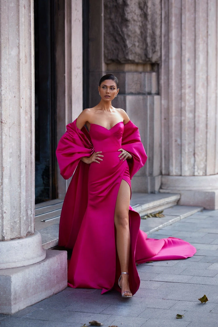 Milla Strapless Evening Gown With Thigh Slit 12 Milla Strapless Evening Gown With Thigh Slit