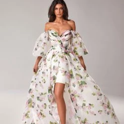Milla Apple Blossom Elegant Floral Puff Sleeve Maxi Dress