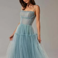 Milla COLLECTIONS Ocean Wave Tie-straps Tulle Prom Dress