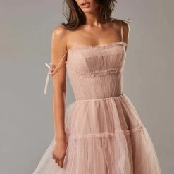 Milla COLLECTIONS Misty Rose Tie-straps Tulle Prom Dress