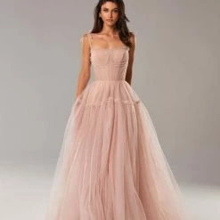 Milla COLLECTIONS Misty Rose Tie-straps Tulle Prom Dress