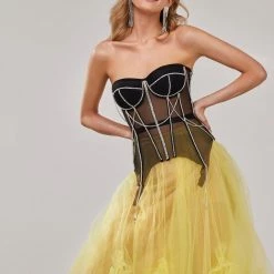 Milla Black Transparent Corset With The Shiny Rhinestones