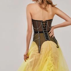 Milla Black Transparent Corset With The Shiny Rhinestones