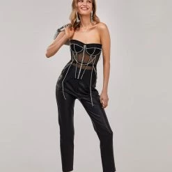 Milla Black Transparent Corset With The Shiny Rhinestones