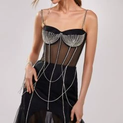 Milla Classy Tulle Dress Embellished With Bright Rhinestone Decor