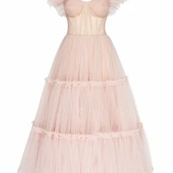 Milla Misty Rose Ruffled Tulle Midi Dress