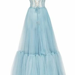 Milla COLLECTIONS Ocean Wave Sheer Sleeves Maxi Tulle Dress