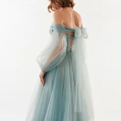 Milla COLLECTIONS Ocean Wave Sheer Sleeves Maxi Tulle Dress