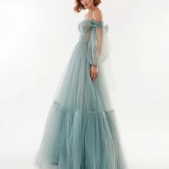 Milla COLLECTIONS Ocean Wave Sheer Sleeves Maxi Tulle Dress