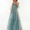 Milla COLLECTIONS Ocean Wave Sheer Sleeves Maxi Tulle Dress