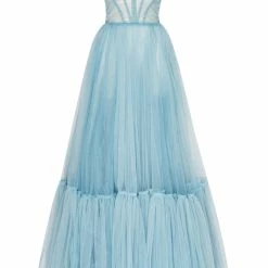 Milla COLLECTIONS Ocean Wave Sheer Sleeves Maxi Tulle Dress