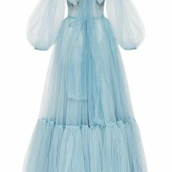 Milla COLLECTIONS Ocean Wave Sheer Sleeves Maxi Tulle Dress