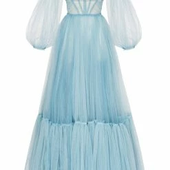 Milla COLLECTIONS Ocean Wave Sheer Sleeves Maxi Tulle Dress