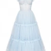 Milla Light Blue Ruffled Tulle Midi Dress