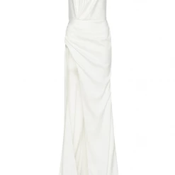 Milla White Mock Neck Sleeveless High Slit Dress