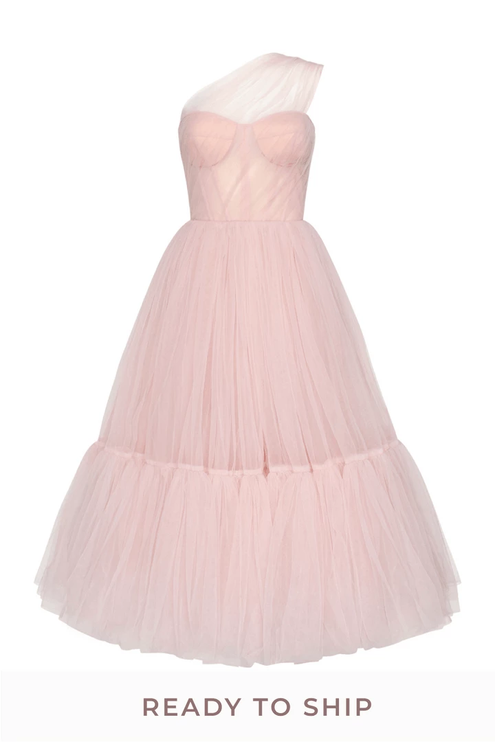 Milla Misty Rose One-Shoulder Cocktail Tulle Dress COLLECTIONS 4 Milla Misty Rose One-Shoulder Cocktail Tulle Dress COLLECTIONS