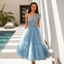 Milla Light Blue One-Shoulder Cocktail Tulle Dress COLLECTIONS
