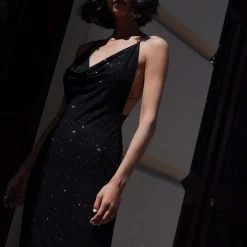 Milla COLLECTIONS Black Shimmer Midi Slip Dress