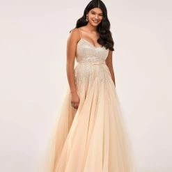 Milla COLLECTIONS Fitted Maxi Tulle Dress Sprinkled With Glitter